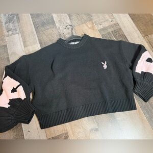 Playboy x Missguided Cropped Sweater Logo Sleeve Graphic Streetwear UK 6 US 2